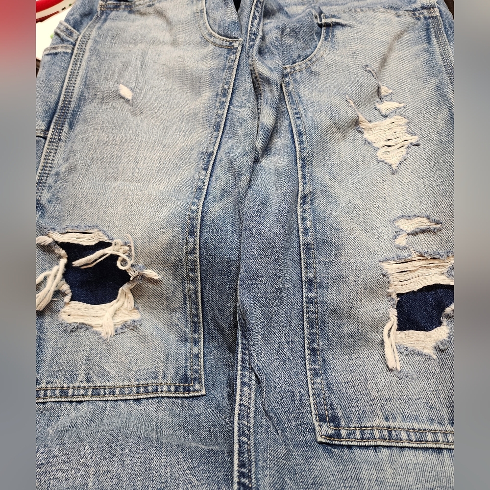 Abercrombie And Fitch Men's Distressed Relaxed Taper Blue Jeans - Picture 7 of 10